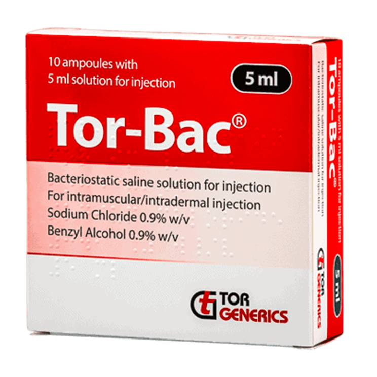 Tor-Bac (Bacteriostatic) Saline Ampoules 5ml (Pack Size 10)